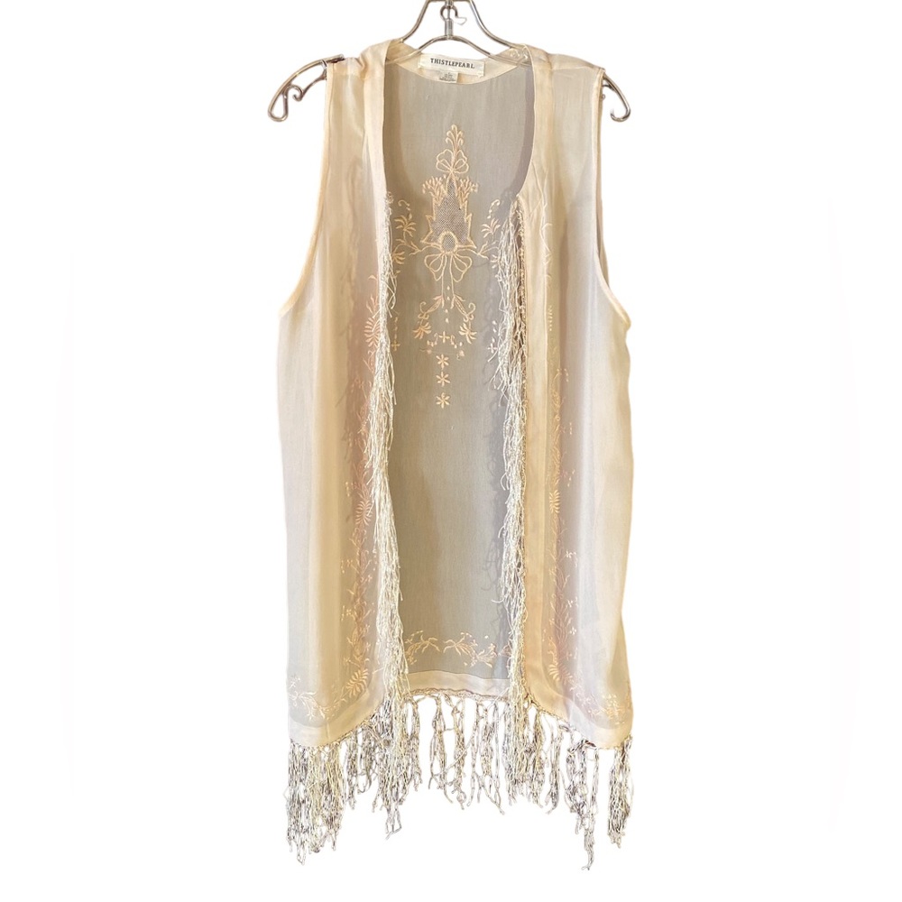 Thistlepearl Vintage Bohemian Cream Embroidered Kimono Coverup